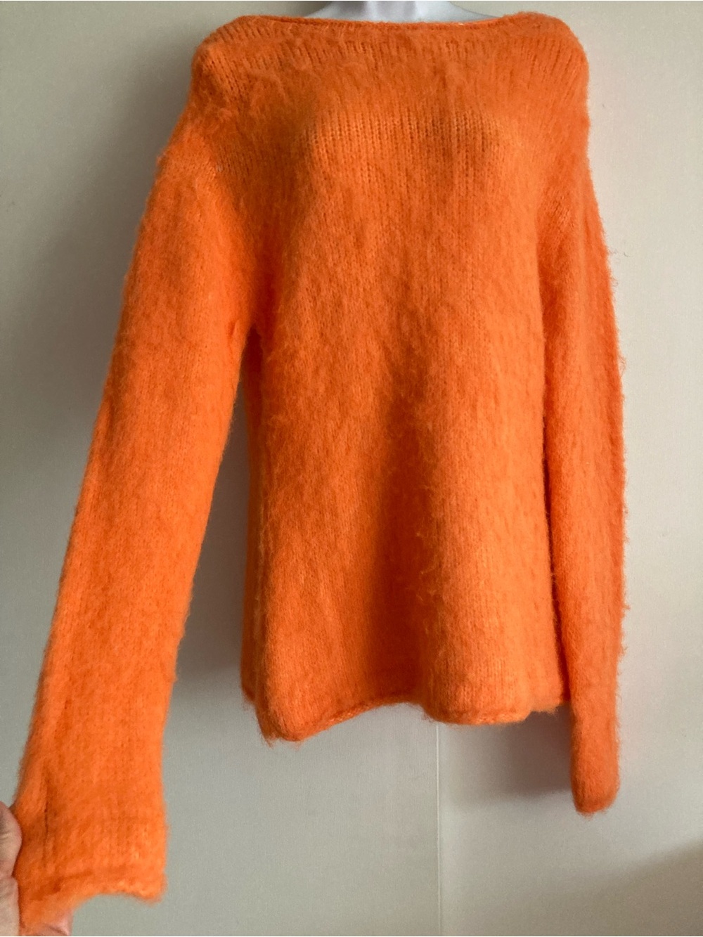 Zara Bright Orange Fuzzy Brushed Effect Bateau Knit Sweater, NWT Sz L